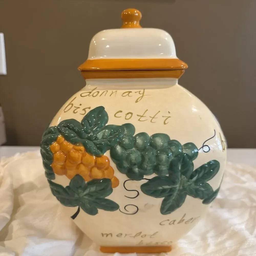 Handmade for Nonni's 12” Tuscan Grape Vine Biscotti/Cookie Jar